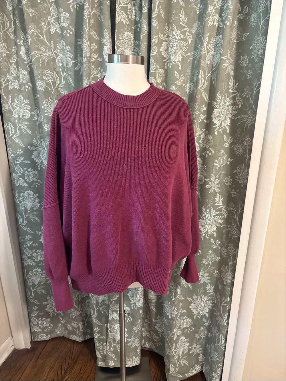Anthropologie Plum Oversized Ribbed Crewneck Sweater